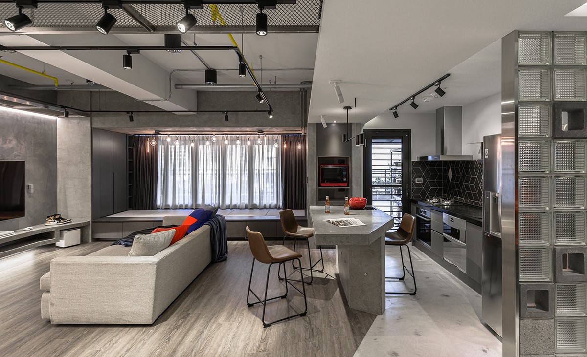 现代工业风格家装设计室内装修效果图-客餐厅 现代工业风格家装设计室内装修效果图-客餐厅