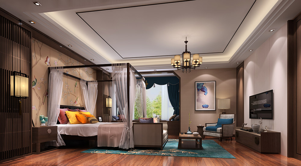 新中式风格别墅装修效果图-东逸湾翠河涧四居190平米-卧室 新中式风格别墅装修效果图-东逸湾翠河涧四居190平米-卧室
