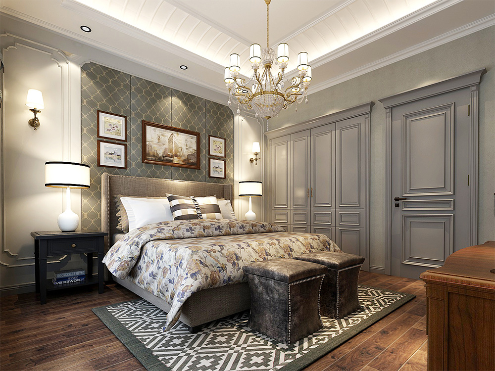 装修案例经典美式风格别墅装修效果图-次卧 装修案例经典美式风格别墅装修效果图-次卧