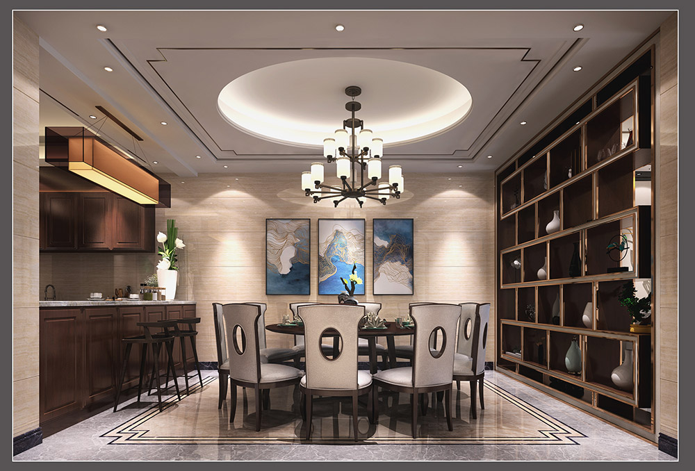 新中式风格别墅装修效果图-东逸湾翠河涧四居190平米-厨餐厅 新中式风格别墅装修效果图-东逸湾翠河涧四居190平米-厨餐厅