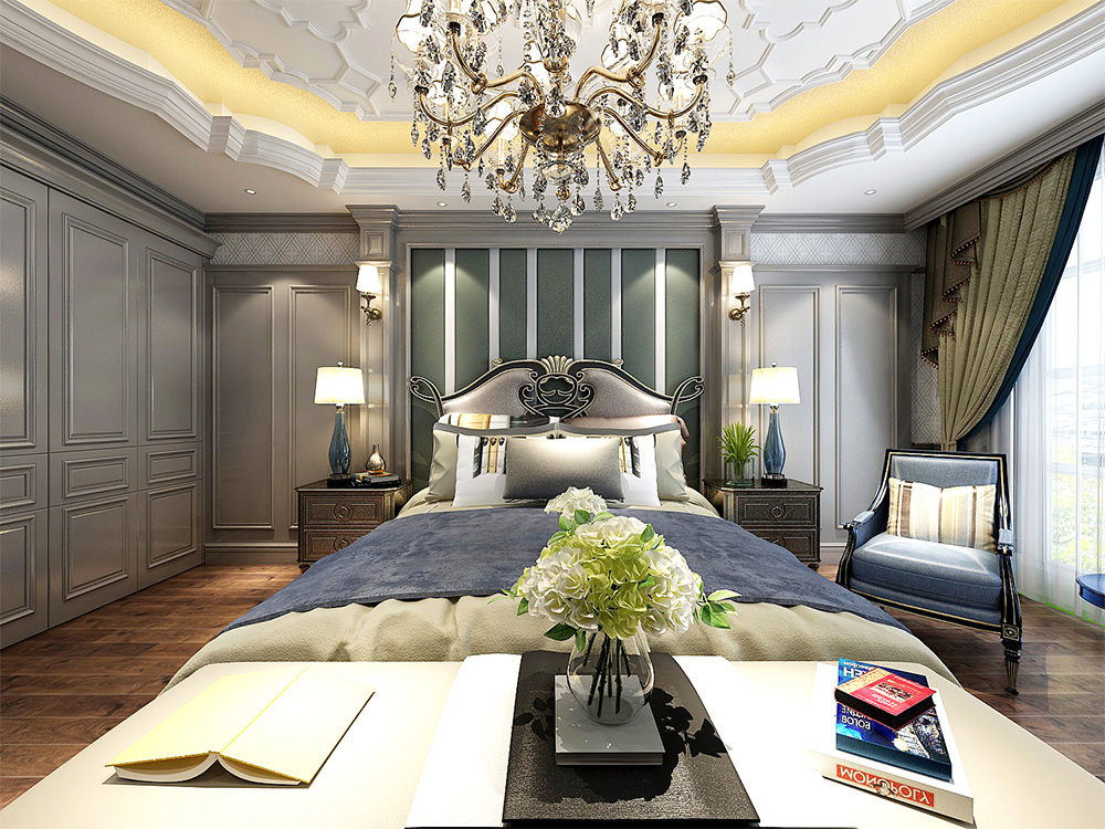装修案例经典美式风格别墅装修效果图-主卧 装修案例经典美式风格别墅装修效果图-主卧