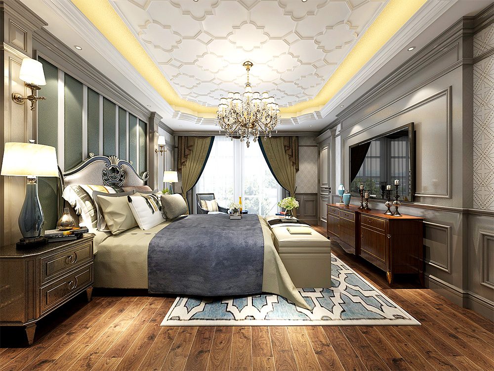 装修案例经典美式风格别墅装修效果图-主卧装饰 装修案例经典美式风格别墅装修效果图-主卧装饰