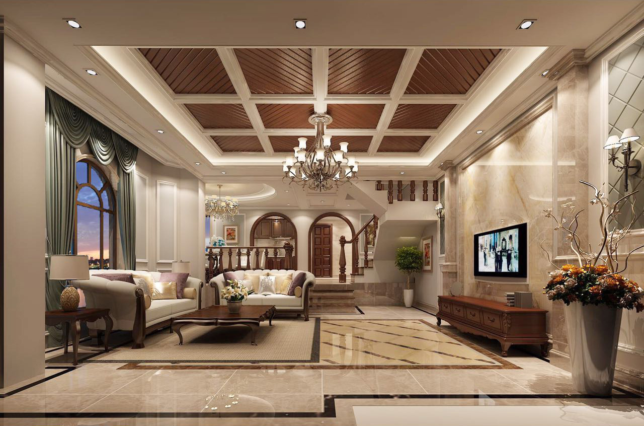 装修公司美式风格别墅装修效果图-客厅 装修公司美式风格别墅装修效果图-客厅