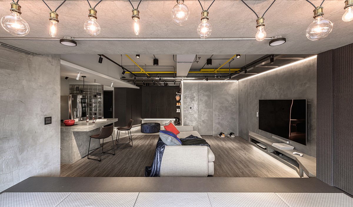 现代工业风格家装设计室内装修效果图-客厅 现代工业风格家装设计室内装修效果图-客厅