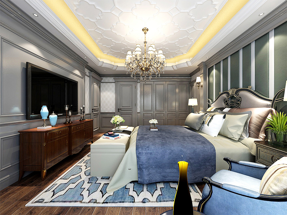 装修案例经典美式风格别墅装修效果图-主卧 装修案例经典美式风格别墅装修效果图-主卧