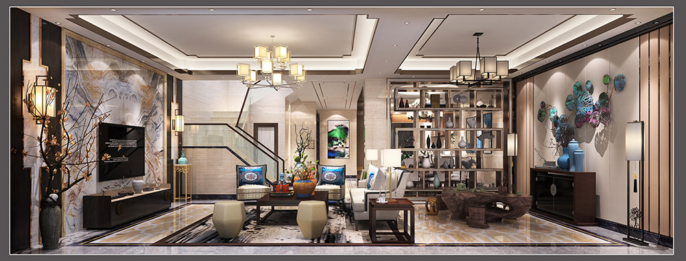 新中式风格别墅装修效果图-东逸湾翠河涧四居190平米-客厅 新中式风格别墅装修效果图-东逸湾翠河涧四居190平米-客厅