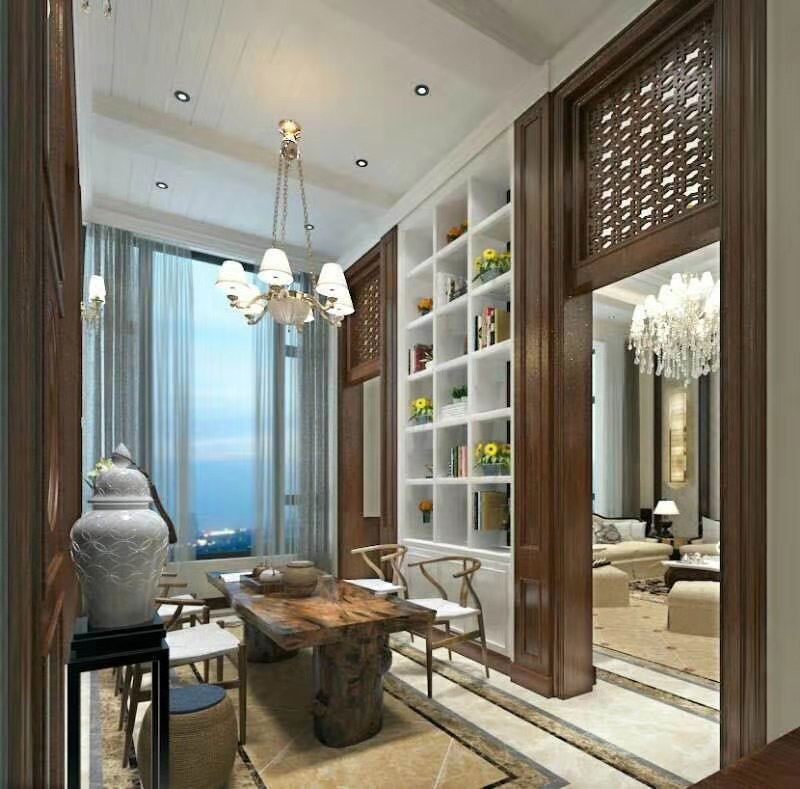 美式乡村风格室内装修效果图-学府一号复式230平米-书房 美式乡村风格室内装修效果图-学府一号复式230平米-书房